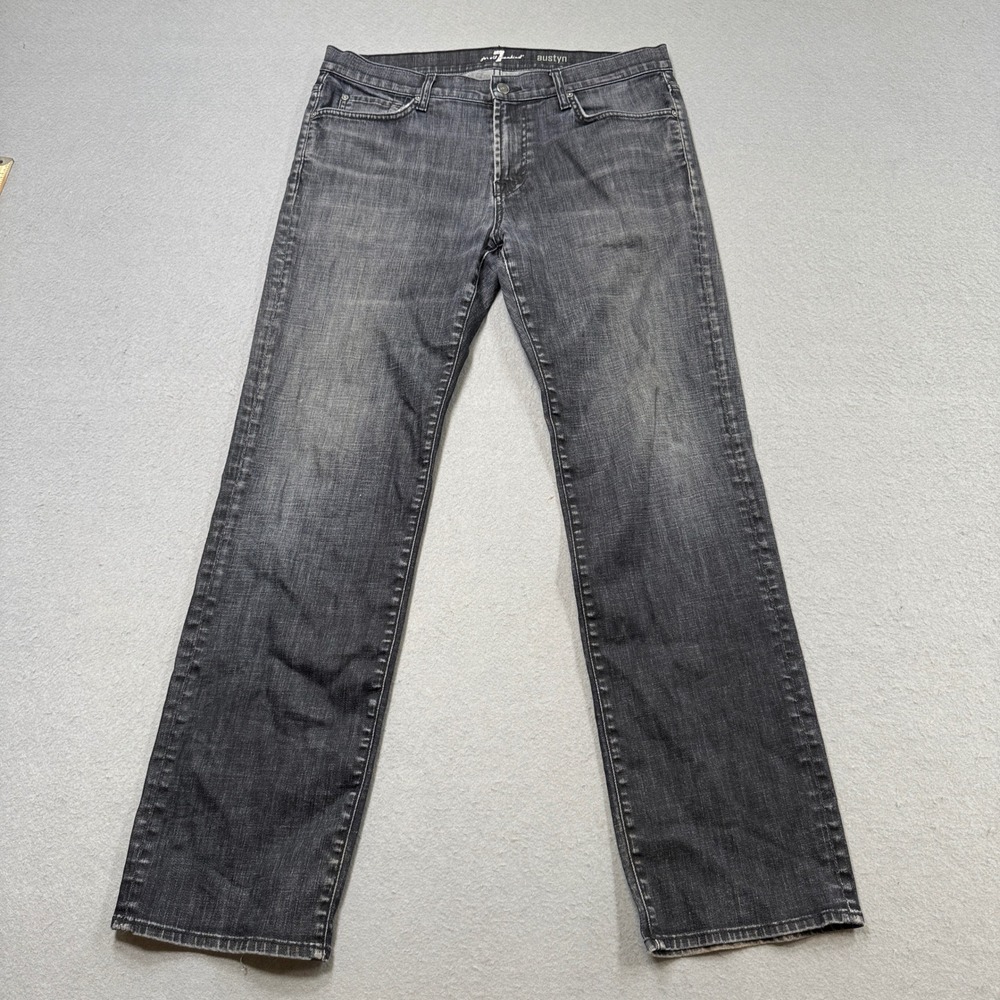 7 For All Mankind Jeans Mens 36 Black Austyn Denim Charcoal Wash Relaxed Fit USA